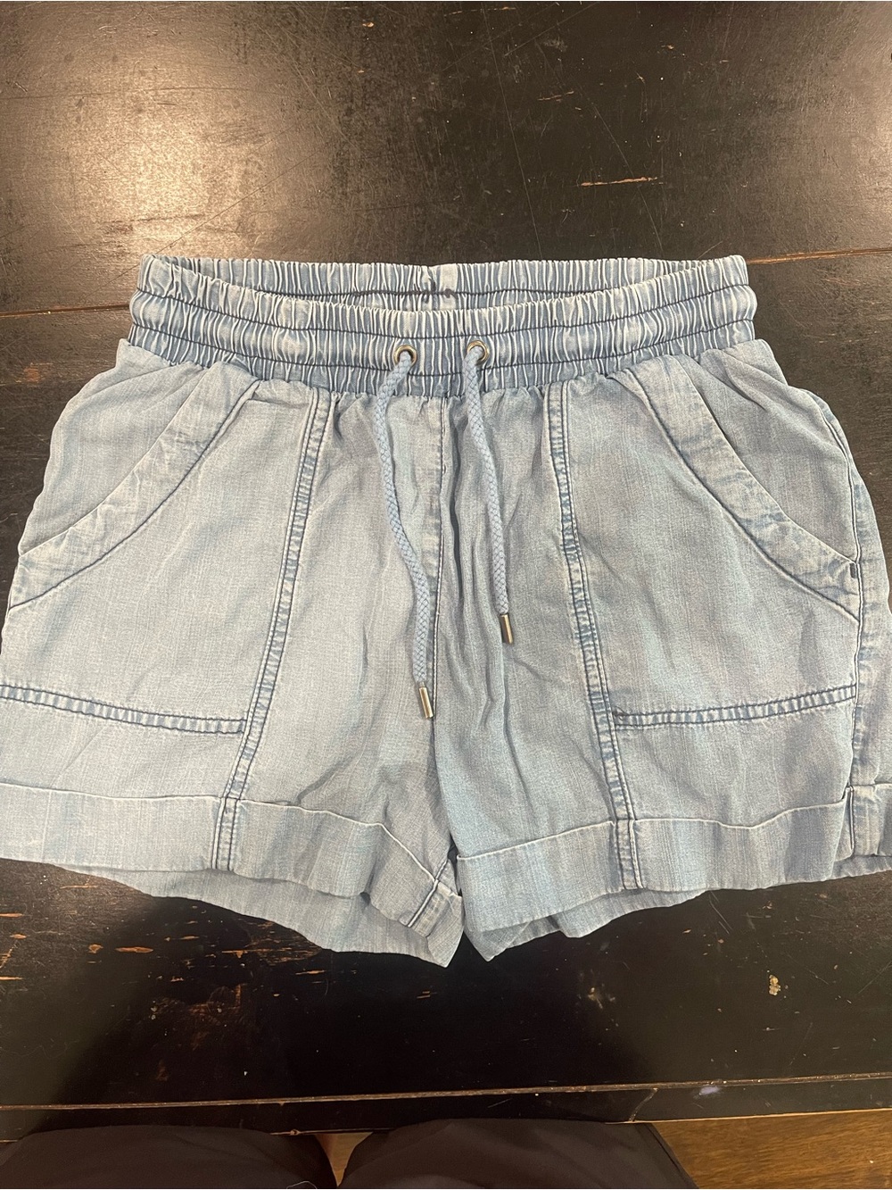 Universal Thread Light Blue Drawstring High-Waist Linen-Blend Shorts